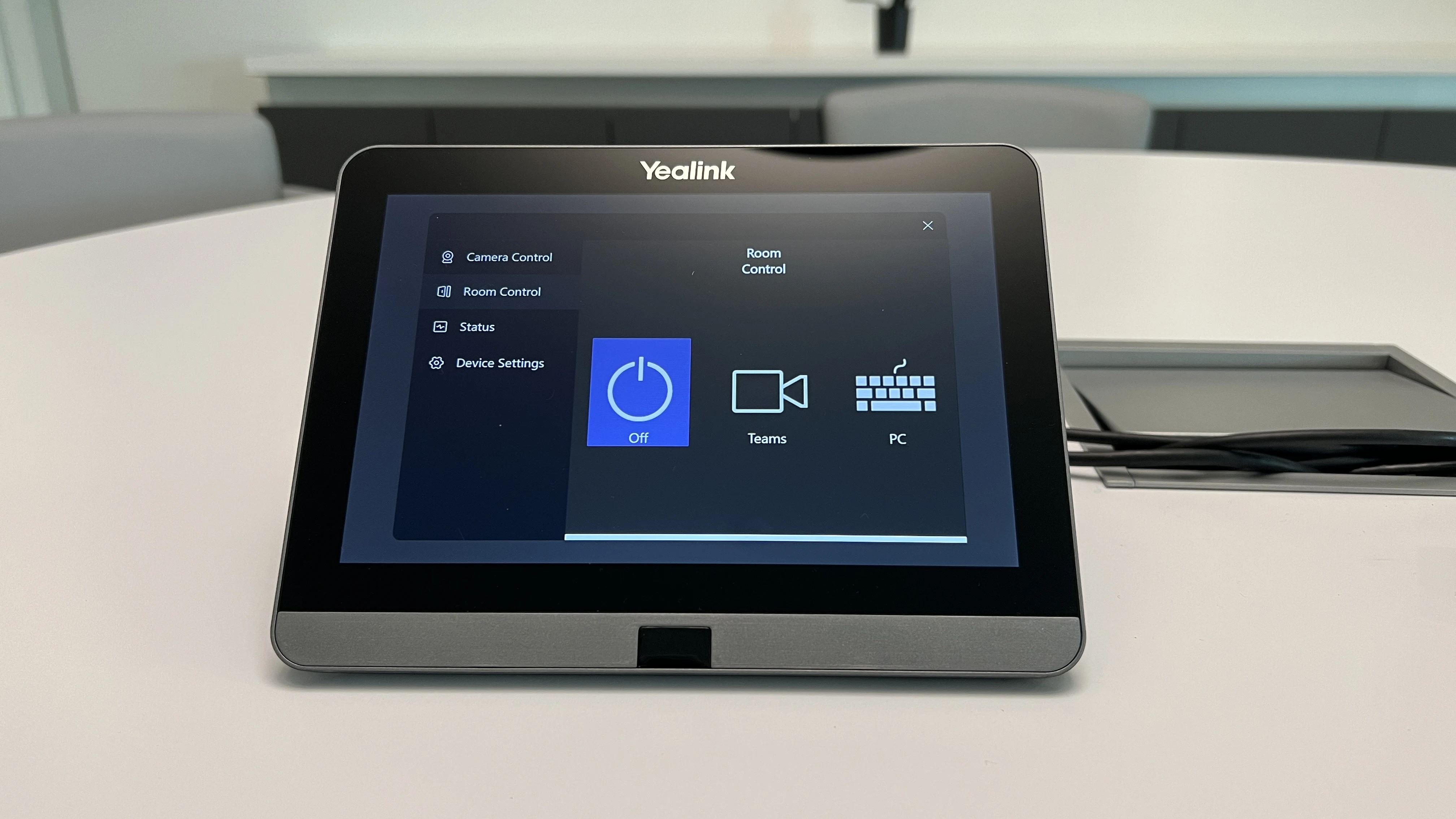Yealink touch controller displaying room-control options